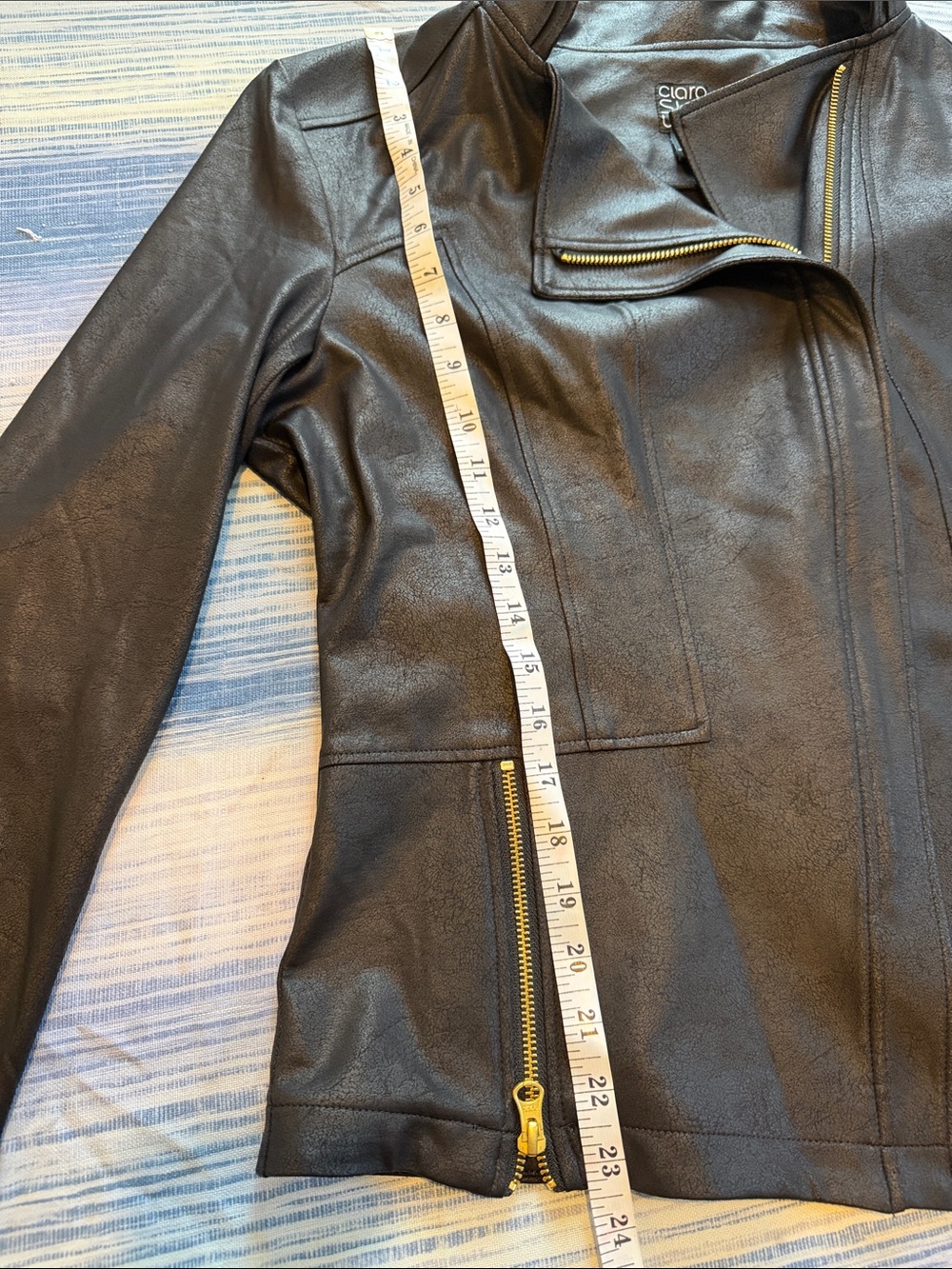 NWOT Clara Sun Woo liquid leather signature Black Moto Jacket size 1X - Picture 11 of 12